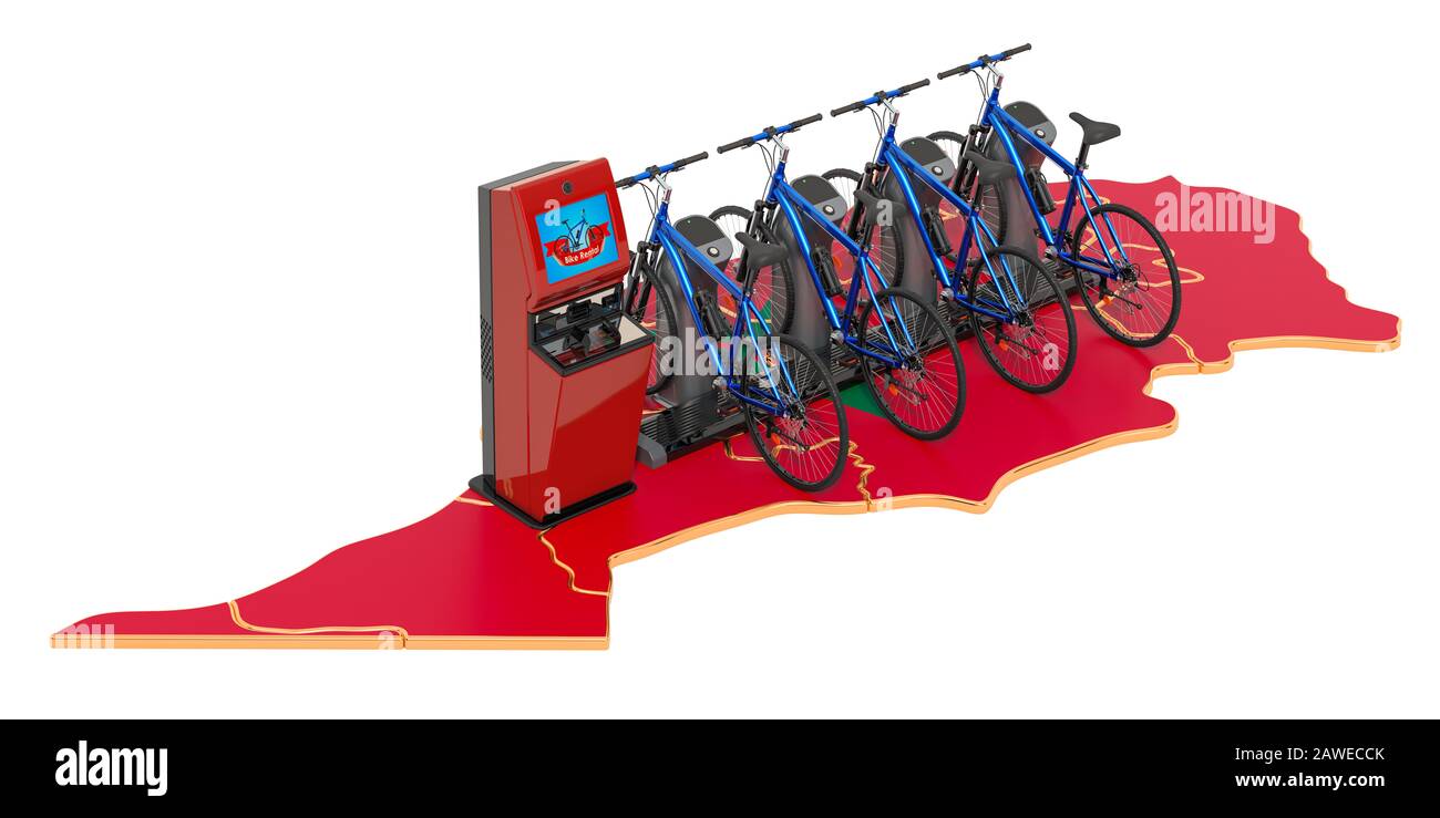 Système de partage de vélos au Maroc, rendu tridimensionnel isolé sur fond blanc Banque D'Images