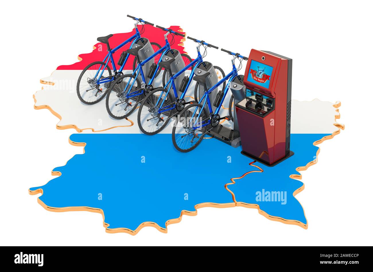Système de partage de vélos au Luxembourg, rendu tridimensionnel isolé sur fond blanc Banque D'Images