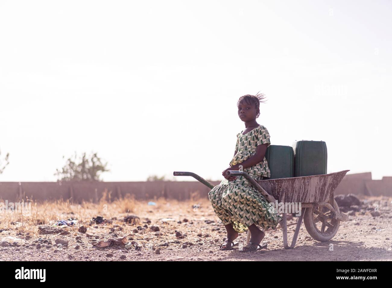 Magnifique Afrique de l'Ouest bébé Prenant De L'eau Vive dans une zone aride Banque D'Images