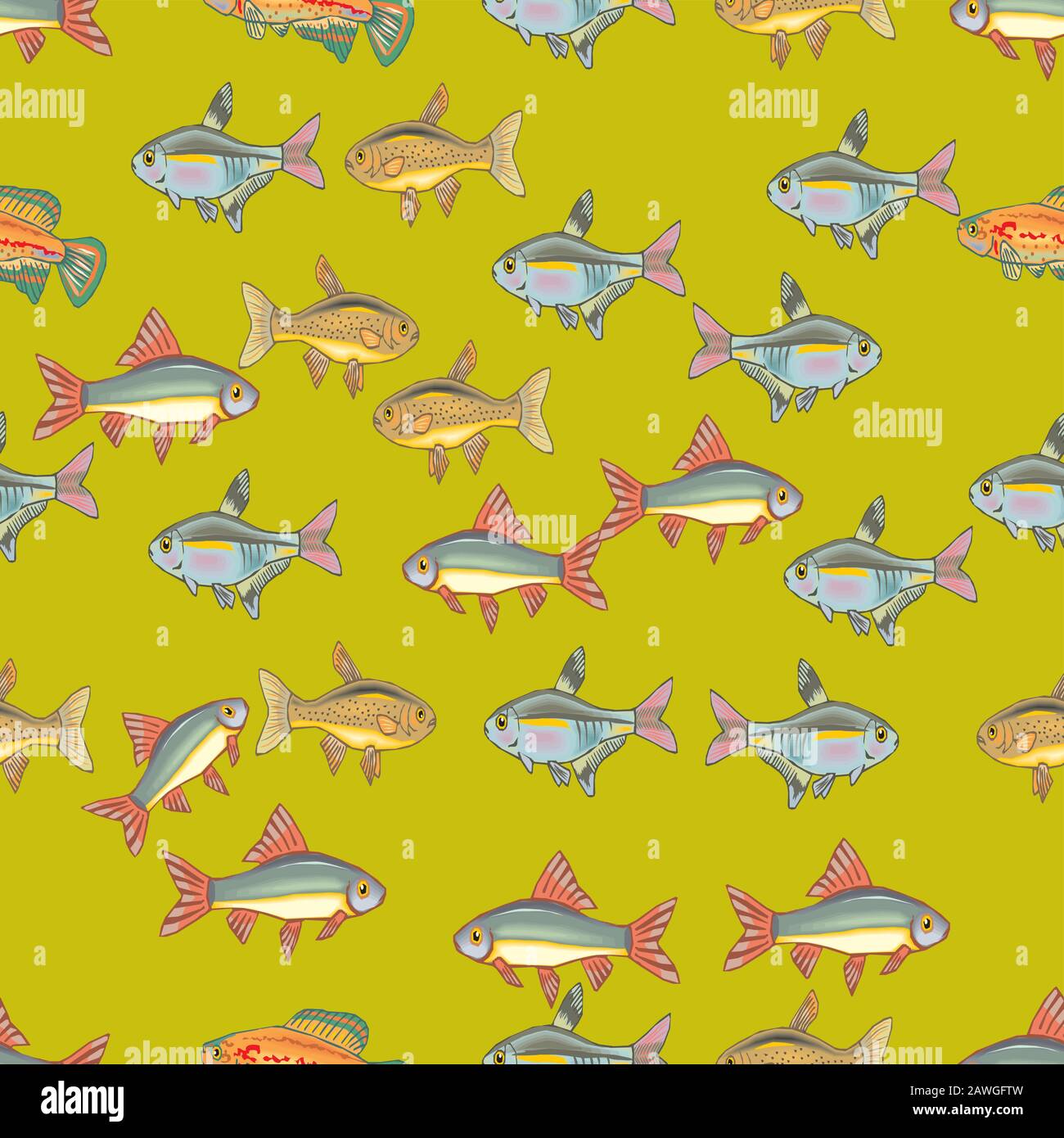 décoration d'art de poisson sans coutures, illustration. Illustration de Vecteur