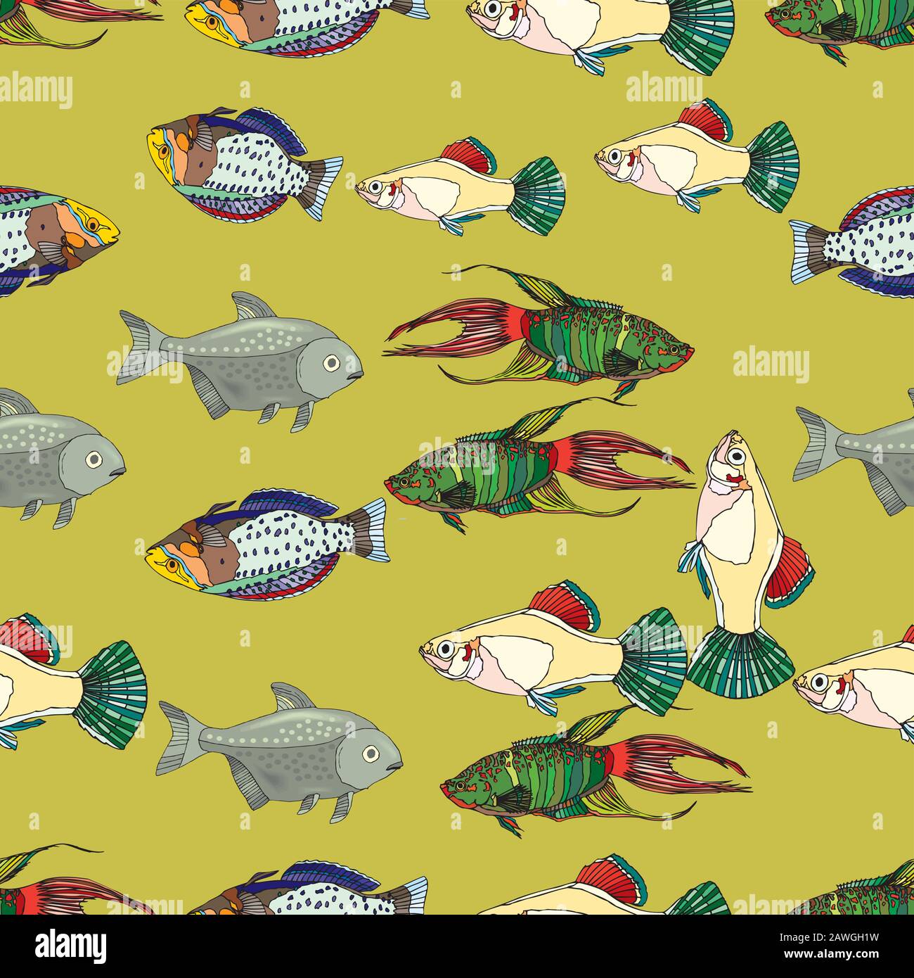 décoration d'art de poisson sans coutures, illustration. Illustration de Vecteur