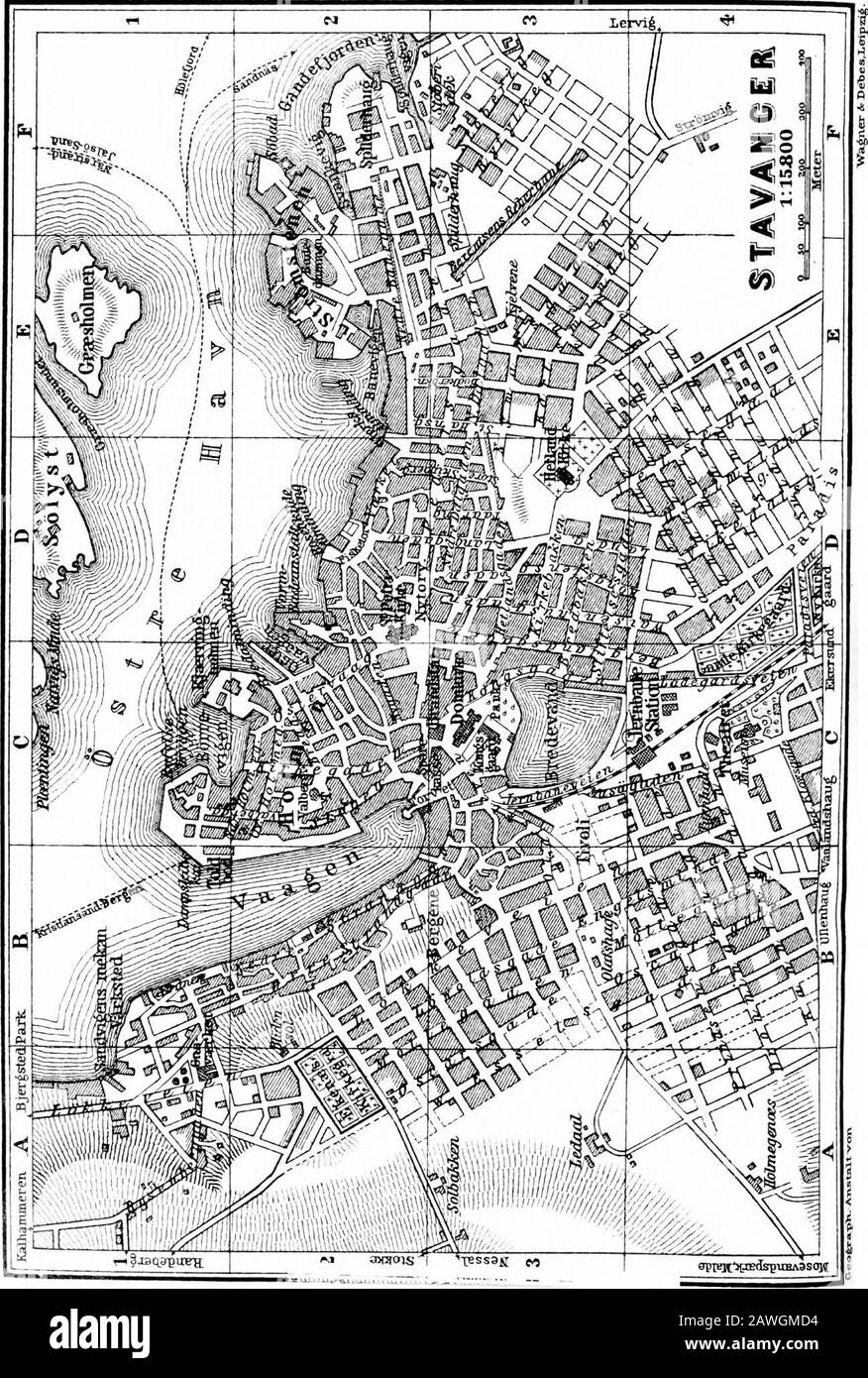 Norvège, Suède et Danemark : avec excursions en Islande et Spitzbergen ; manuel pour les voyageurs . , 12 Kil. De Stavanger par la route, est l'église de Sole, par laquelle sont les ruines de l'ancienne église, dit à jour à partir du 12ème cent., installé comme un logement par Hr. Bennetter, un Norwegianartist. Nous nous trouvons devant le Flatholm Fyr et l'embouchure du ffs-fjord. Ici en 872 Harald Haarfager (p. 116) a obtenu une victoire décisive de la navigation, qui lui a fait souverain de tout le pays, et l'a relouée d'un voeu, pris dix ans avant, de ne pas couper ses cheveux jusqu'à ce qu'il le roi de toute la Norvège. Vers le ris de gauche Banque D'Images
