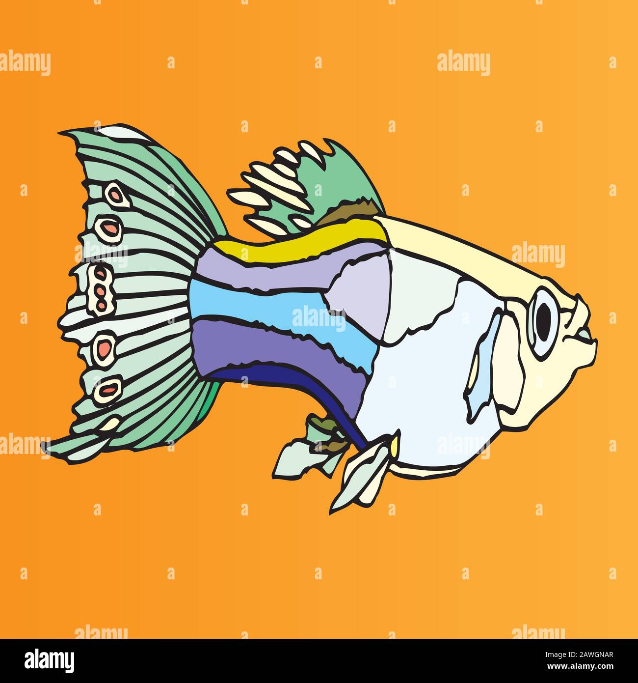 Illustration de silhouette de poisson d'aquarium vectoriel. Icône colorée de poisson d'aquarium plat pour votre dessin. Illustration de Vecteur