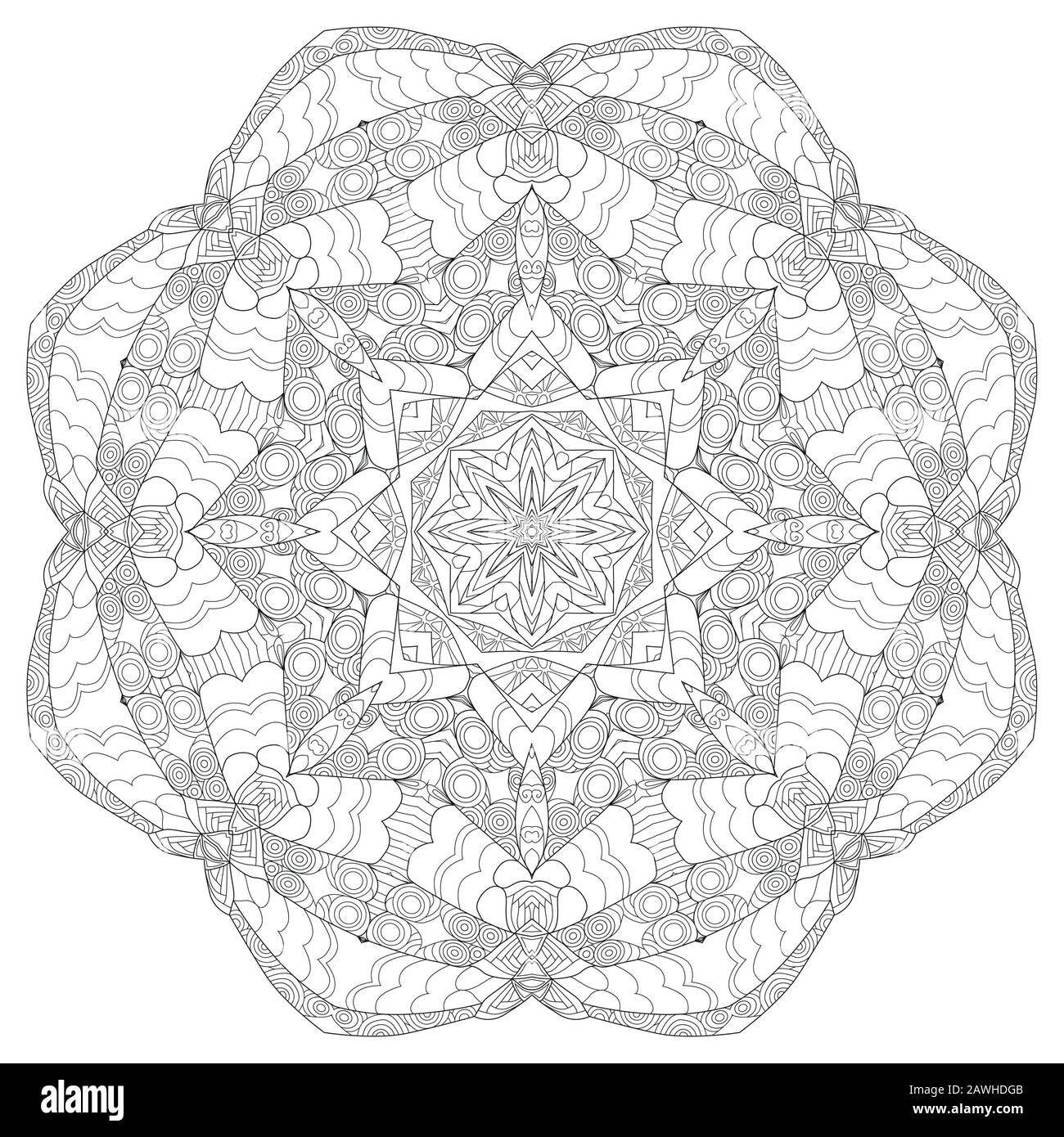 Hand drawn zentangle ornement circulaire pour colorier. Illustration de Vecteur