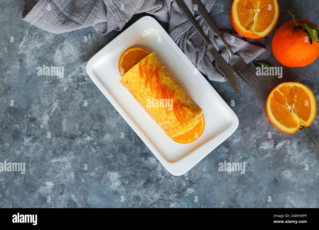 Gateau Roule A L Orange Portugais Brazo De Naranja Tarta Portuguesa Flan Gateau Sucre Aux œufs Espace De Copie Photo Stock Alamy