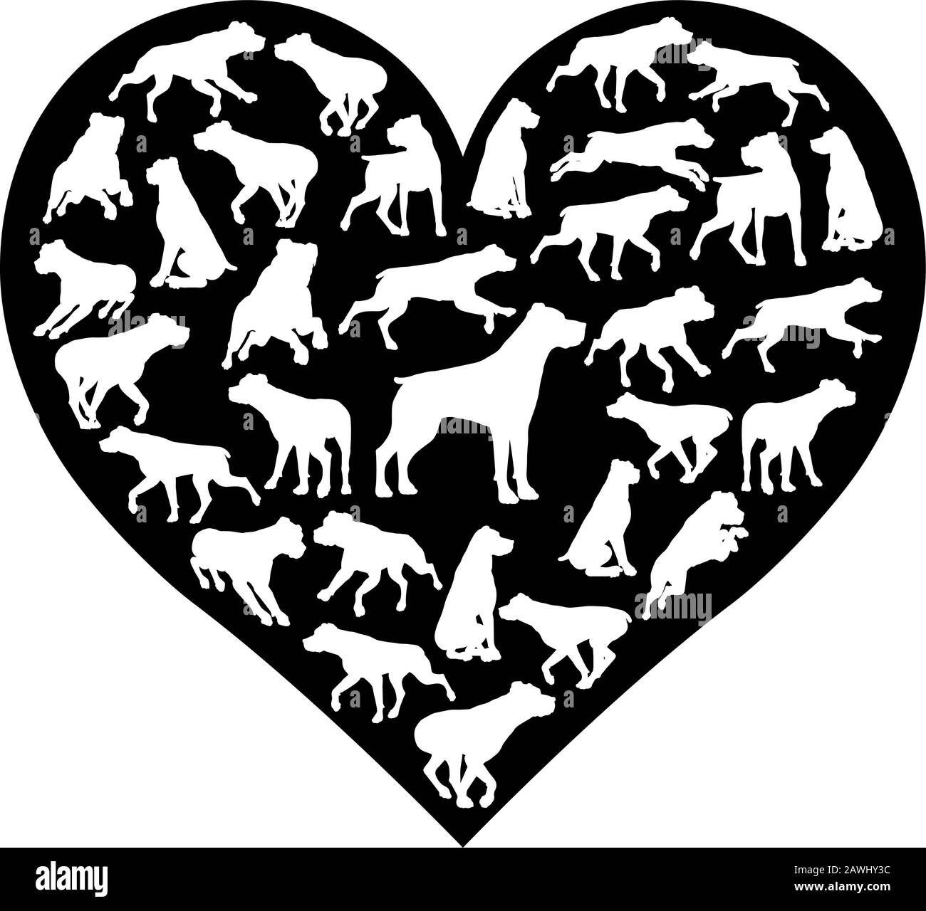 Coeur de Chien Rottweiler Silhouette Concept Illustration de Vecteur