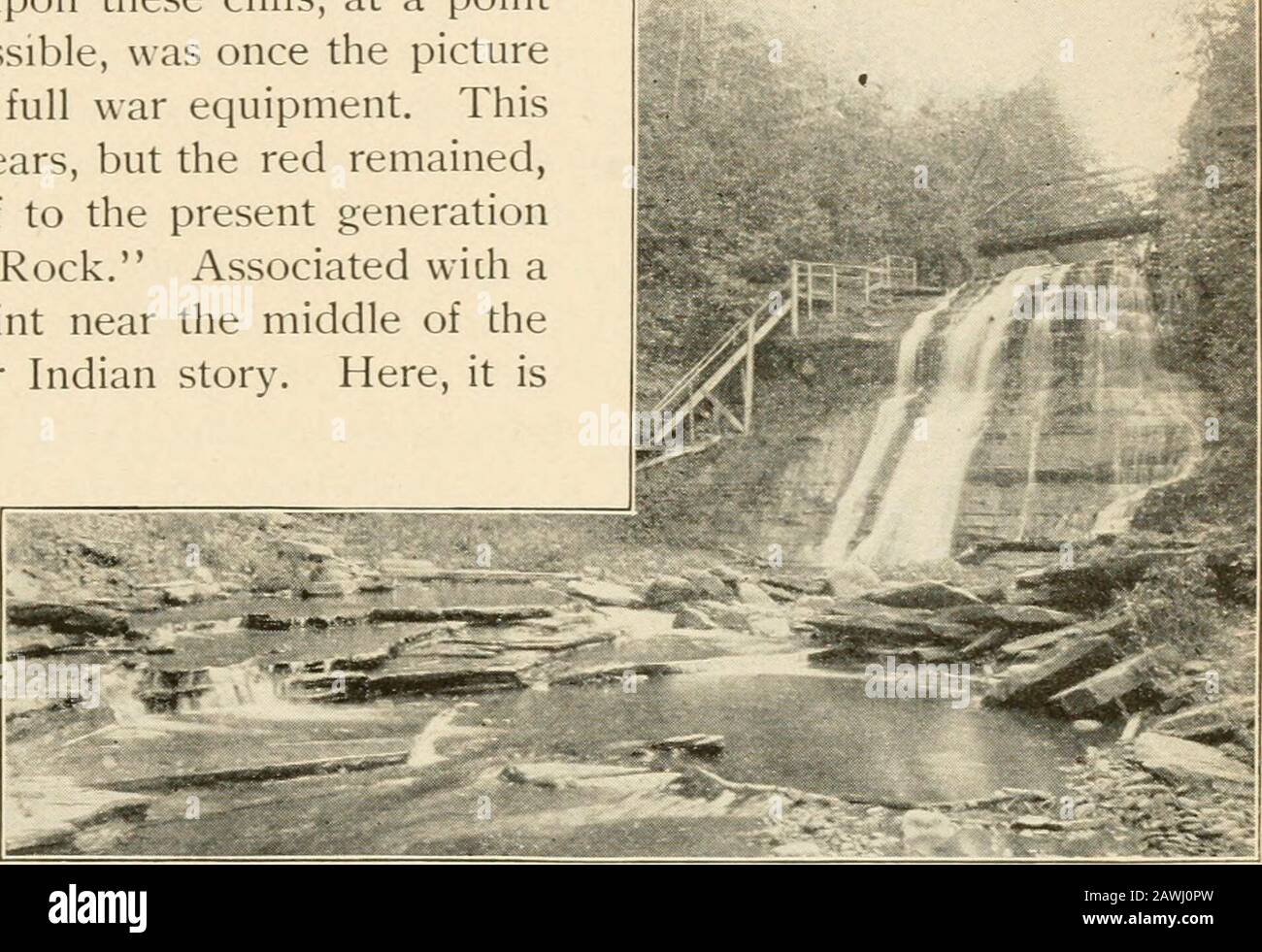 Fantôme du glacier et autres contes . y colons comme PicturedRocks. Haut sur ces falaises, à un point pr  : apparemment inaccessible, était autrefois la pictured'un chef rouge dans le plein équipement de guerre. Cela , s'est estompé avec les années, mais le rouge est resté, donnant à la falaise à la générationactuelle le nom de Red Rock. Associé à un point gravité d'atinie près du milieu de la rivière est une autre histoire indienne. Ici, il est dit, était oncean islandautour qui, les jours de gala, les savagesused pour racetwith canoes, le prix à la plus rapide être-en l'honneur de la position de chef des amusantes-makers pour la journée.Hallstead i Banque D'Images