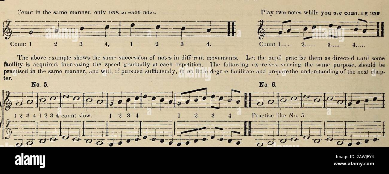 L'instructeur complet de mélodéon, en sept parties: Conçu comme un manuel d'instructions complet pour le mélodéon, le séraphine, l'éolican, le molopean, l'orgue, Ou tout instrument similaire . clef sera observé la marque de temps, montrant le type et le nombre de notes contenues dans chaque mesure. ZZ^ 3 E La barre sert à séparer les mesures les unes des autres, et l'espace entre deux barres est par conséquent appelé mesure. Ainsi, tnemuei; entre la marque fy et la première barre est une mesure, comme c'est aussi la musique entre la première et la deuxième barre, faisant dans toutes les mesures er dans l'illustration suivante: 5 1ère ineasu re. 2 Banque D'Images