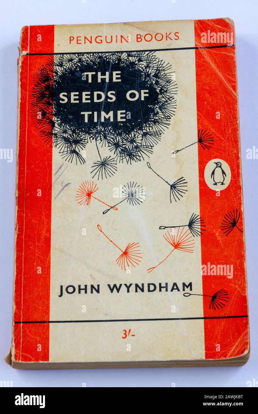 Couverture d'une réimpression en 1962 de l'édition 1959 de livre de poche des pingouins des semences du temps par John Wyndham Banque D'Images