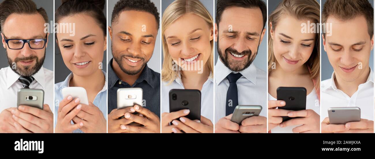 Les gens d'affaires utilisent des téléphones cellulaires. Le concept des nouvelles technologies. Banque D'Images