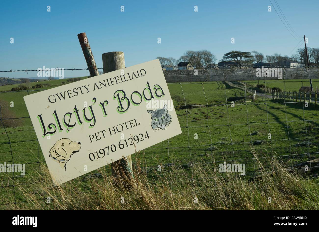 Signature pour l'hôtel d'animaux de compagnie à Ceredigion, Pays de Galles, Royaume-Uni Banque D'Images