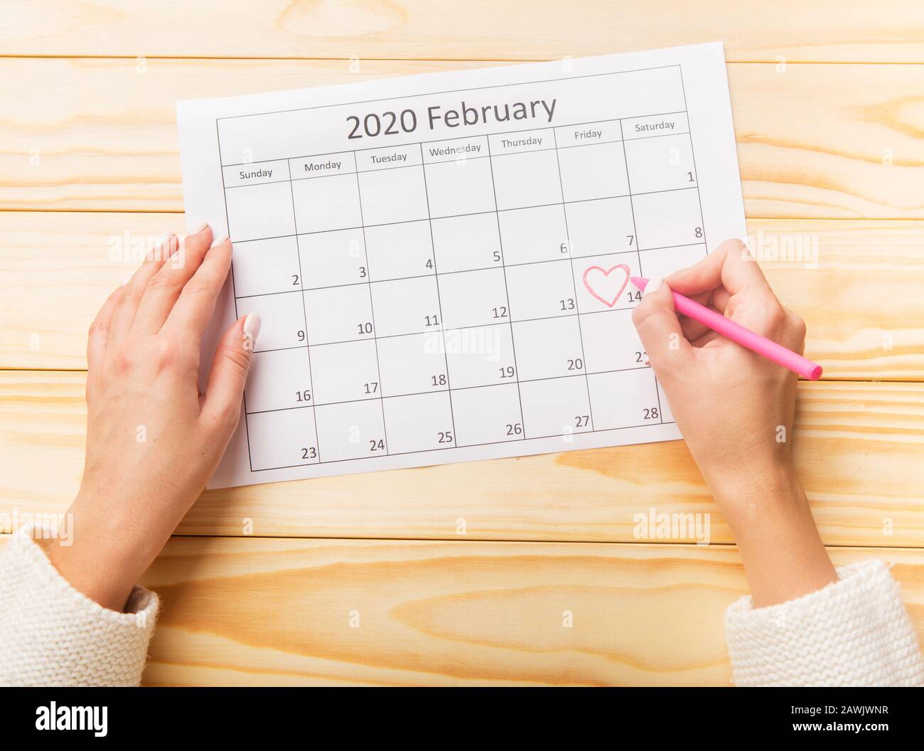 Bonne Saint Valentin en papier calendrier 2020 Banque D'Images
