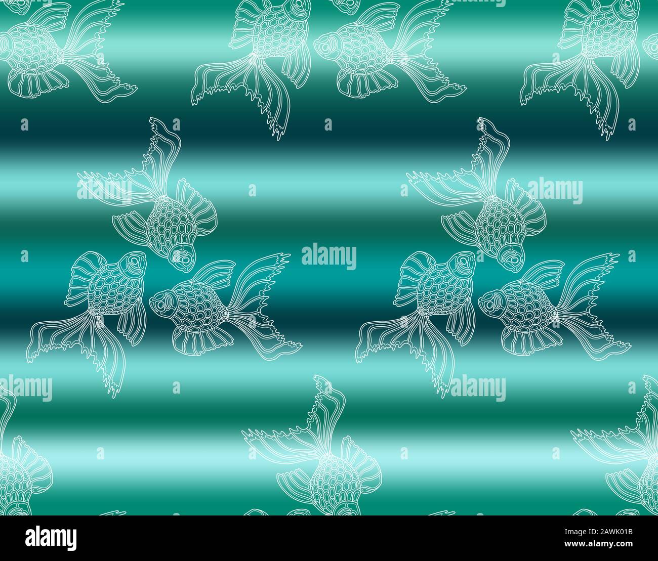 Illustration vectorielle. Modèle sans couture avec poisson rouge blanc sur fond marin abstrait. Texture carp koi d'art de ligne Illustration de Vecteur