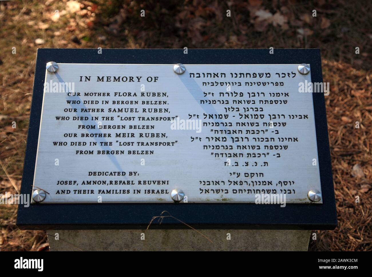 Pierres commémoratives, mémorial du camp de concentration de Bergen-Belsen, Basse-Saxe, Allemagne, Europe Banque D'Images