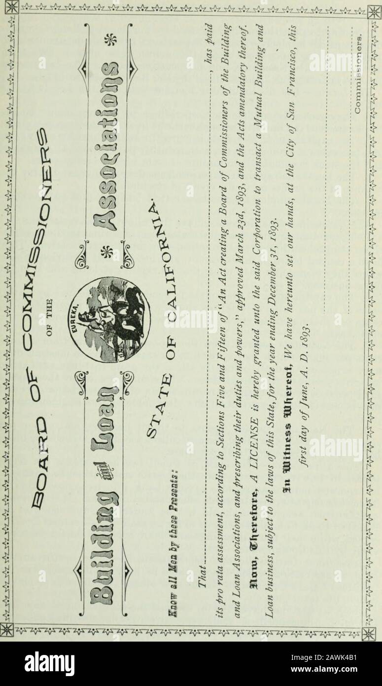 Annexe aux journaux du Sénat et de l'Assemblée de la ..session législature de l'État de Californie. Association de l'immeuble et des prêts mutuels de la Californie de kland—Association de l'immeuble et des prêts mutuels de Los Angeles de la Pomona Marin County Mutual Building and Loan Association— San Rafael L'Association De Prêt Et De Bâtiment De Santa Barbara Visalia Building And Loan Association... Association Populaire De Construction Et De Prêt Mutuel—Bakersfield Oakland Building And Loan Association Standard Building And Loan Association—Oakland Republic Savings, Loan, And Building Association—San Francisco Total Collect Banque D'Images