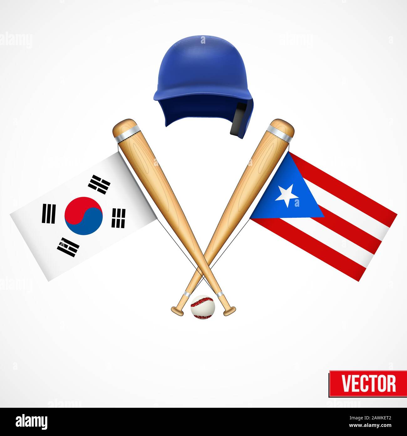 Symboles de l'équipe de baseball Corée du Sud et Porto Rico. Illustration de Vecteur