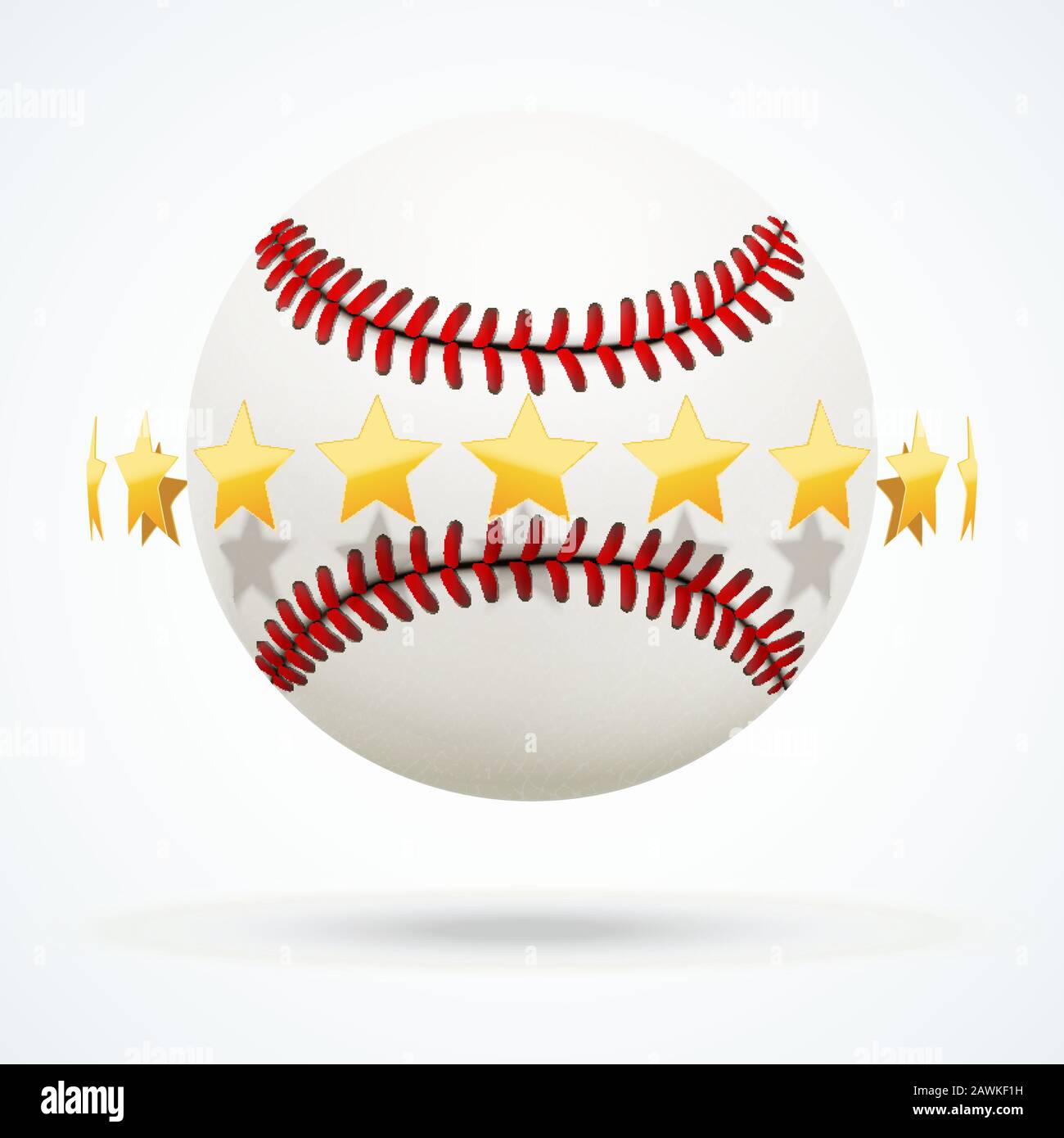 Illustration vectorielle d'une balle en cuir de base-ball avec des étoiles dorées Illustration de Vecteur