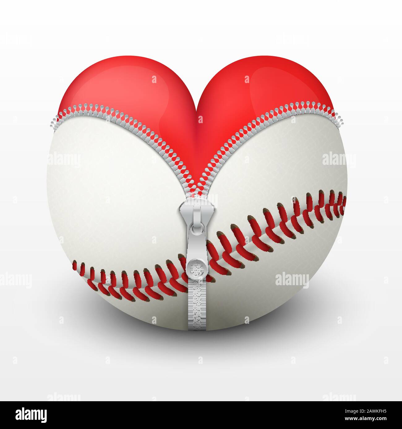 Cœur rouge à l'intérieur de la balle de baseball Illustration de Vecteur
