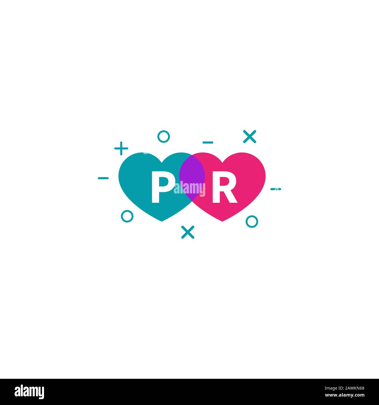 Logo de l'agence de relations publiques avec les coeurs, icône de vecteur de couleur de relations publiques Illustration de Vecteur