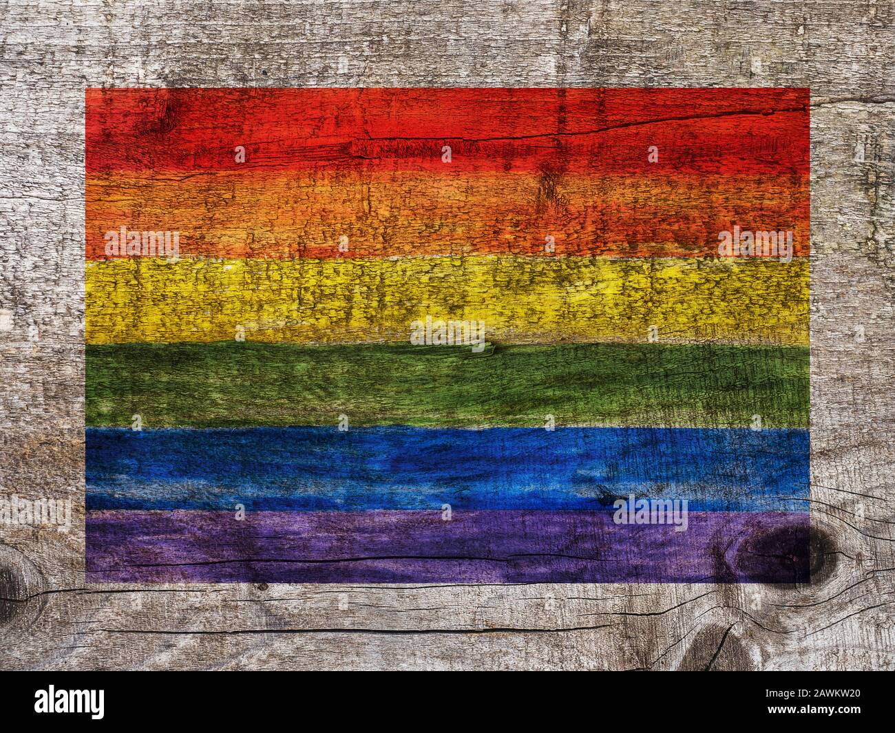 Belle carte postale avec un drapeau arc-en-ciel. Vue de dessus Banque D'Images