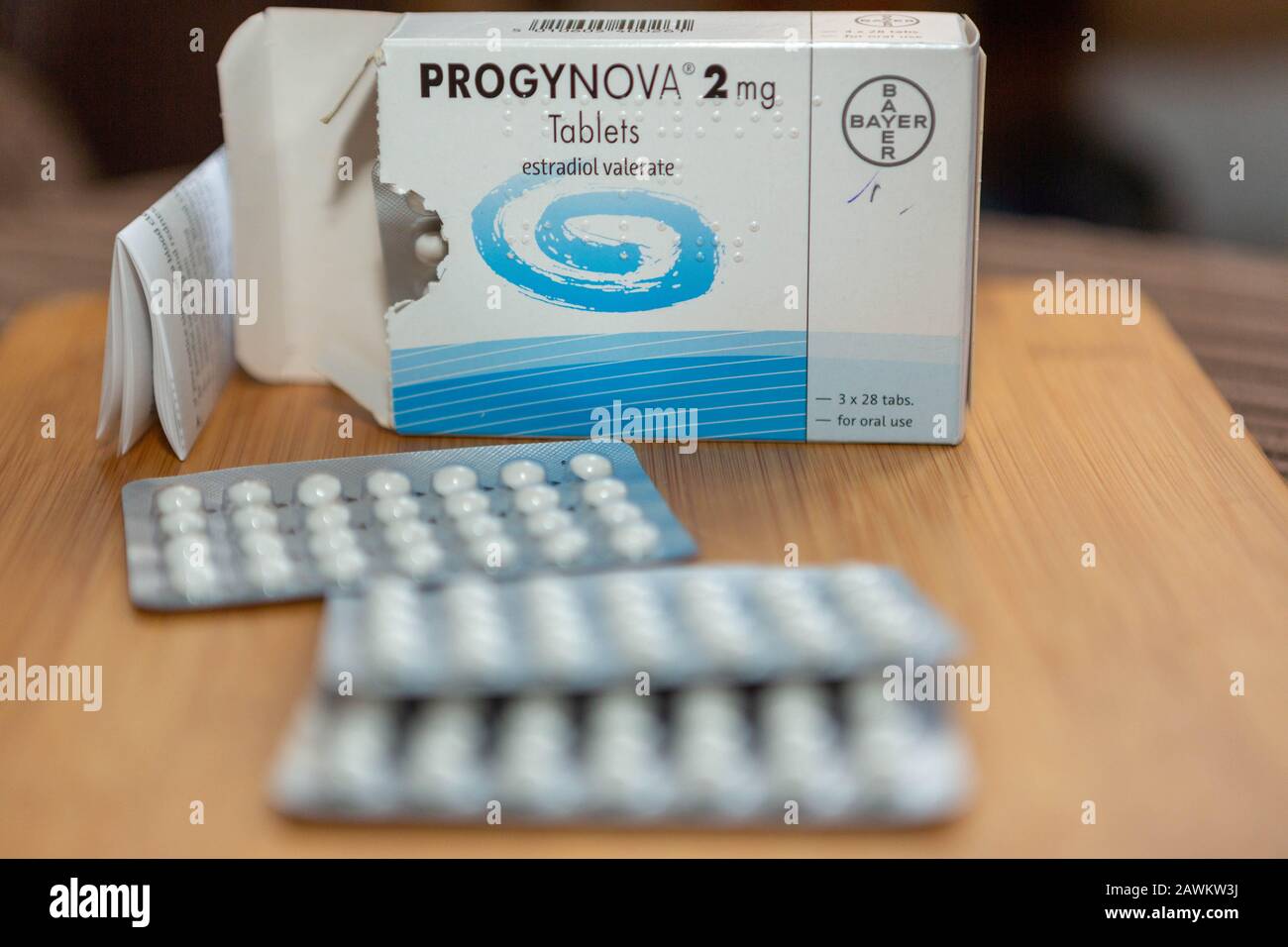 Progynova comprimés de 2 mg de valérate d'estradiol Banque D'Images