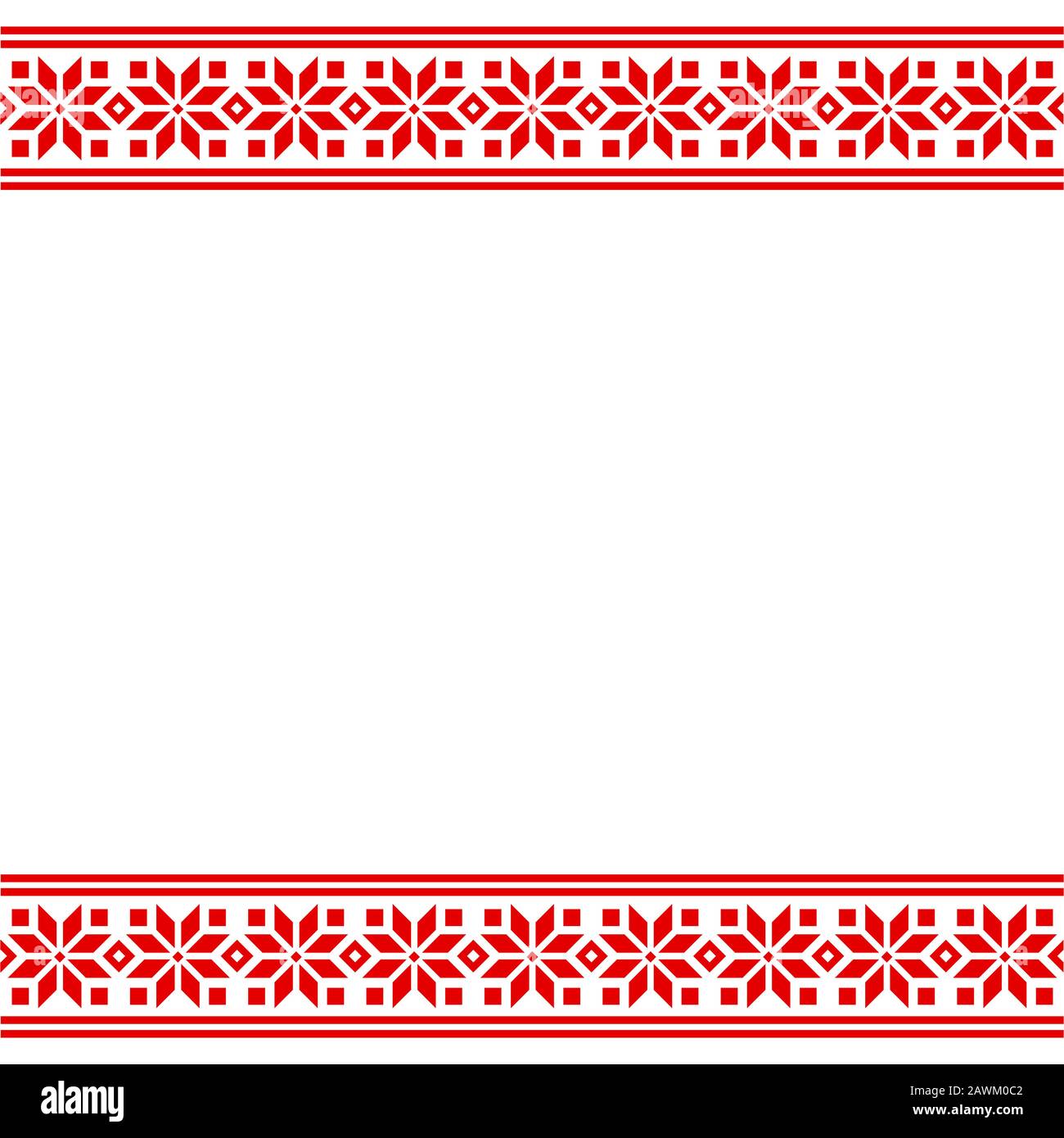 Bordure de motif de broderie slave ethnique. Modèle d'ornement géométrique traditionnel, motif vectoriel rouge et blanc. Illustration de Vecteur