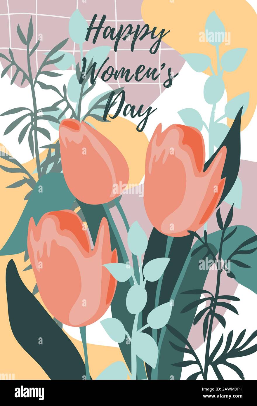 Journée internationale de la femme, fleurs sur fond abstrait. Illustration de Vecteur
