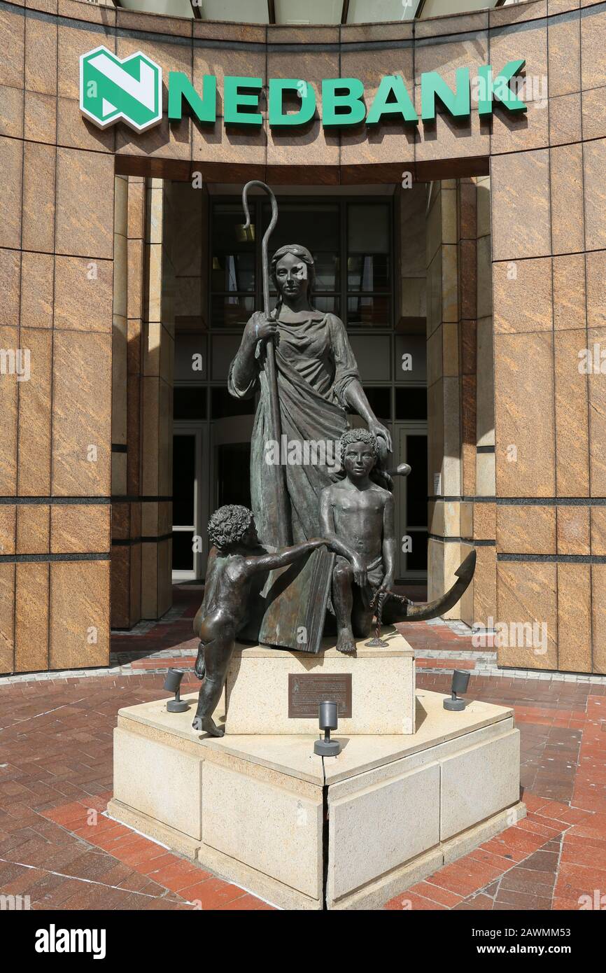 Sculpture représentant le logo « hepherdess » du conseil d'administration, V&A Waterfront, Cape Town, Table Bay, Western Cape Province, Afrique du Sud Banque D'Images