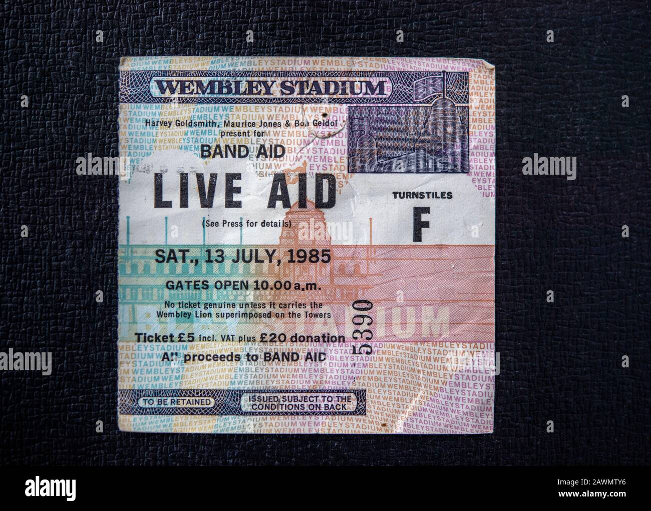 Billet pour le concert Live Aid au stade Wembley au Royaume-Uni sur 13 juillet 1985 Banque D'Images