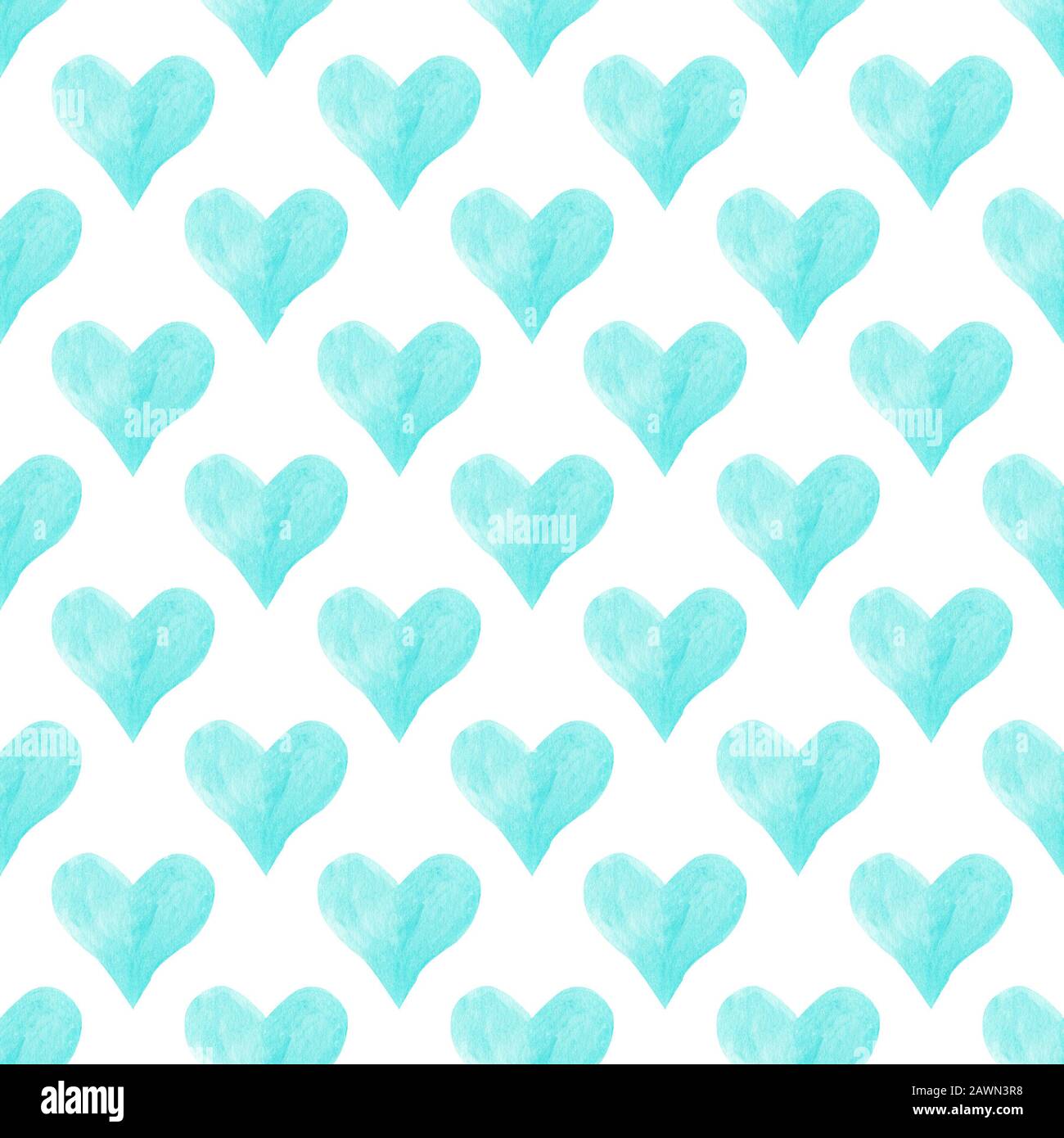 Motif coeurs aquarelle sans couture. Papier numérique bleu à coeur aquarelle. Texture romantique colorée en aquarelle. Banque D'Images