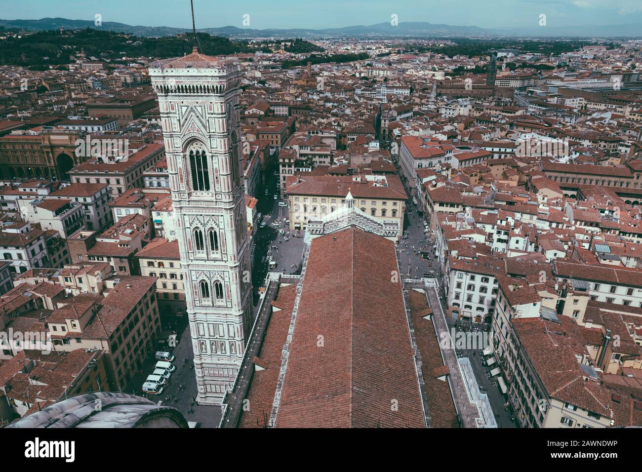 Vue Aérienne Vue panoramique de la ville de Florence et Giotto's Campanile campanile qui fait partie du complexe de la cathédrale de Florence (Cattedrale di Santa Maria de Banque D'Images