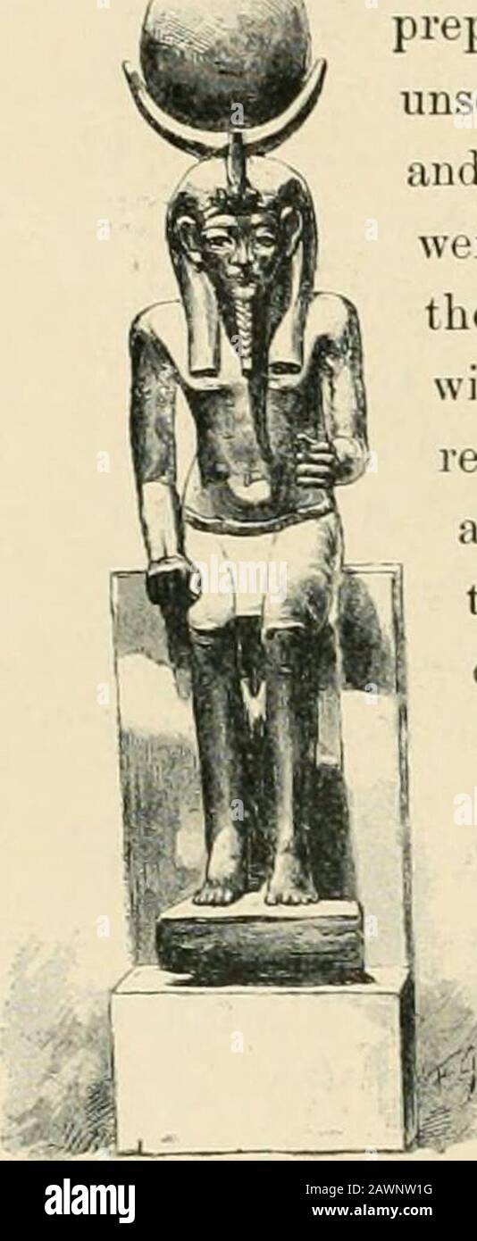 La lutte des nations - Egypte, Syrie et Assyrie . MIIT—la mère—par laquelle elle a été invoquée, et Amonwas devait avoir adopté Montu, le dieu de Hermonthis, afin de tocompléter la triade bis. Montu, cependant, anciennement souverain de la Thébanne, et seigneur sur Amon lui-même, était de trop exalté un rang pour jouer la partie théinférieure d'un fils divin. Les prêtres étaient donc obligés de retomber sur un personnage de moindre importance, nommé Khonsii, qui jusqu'à ce périodhad a été relégué à une position obscure dans la hiérarchie céleste. Howils sont venus l'identifier avec la lune, et subse Banque D'Images
