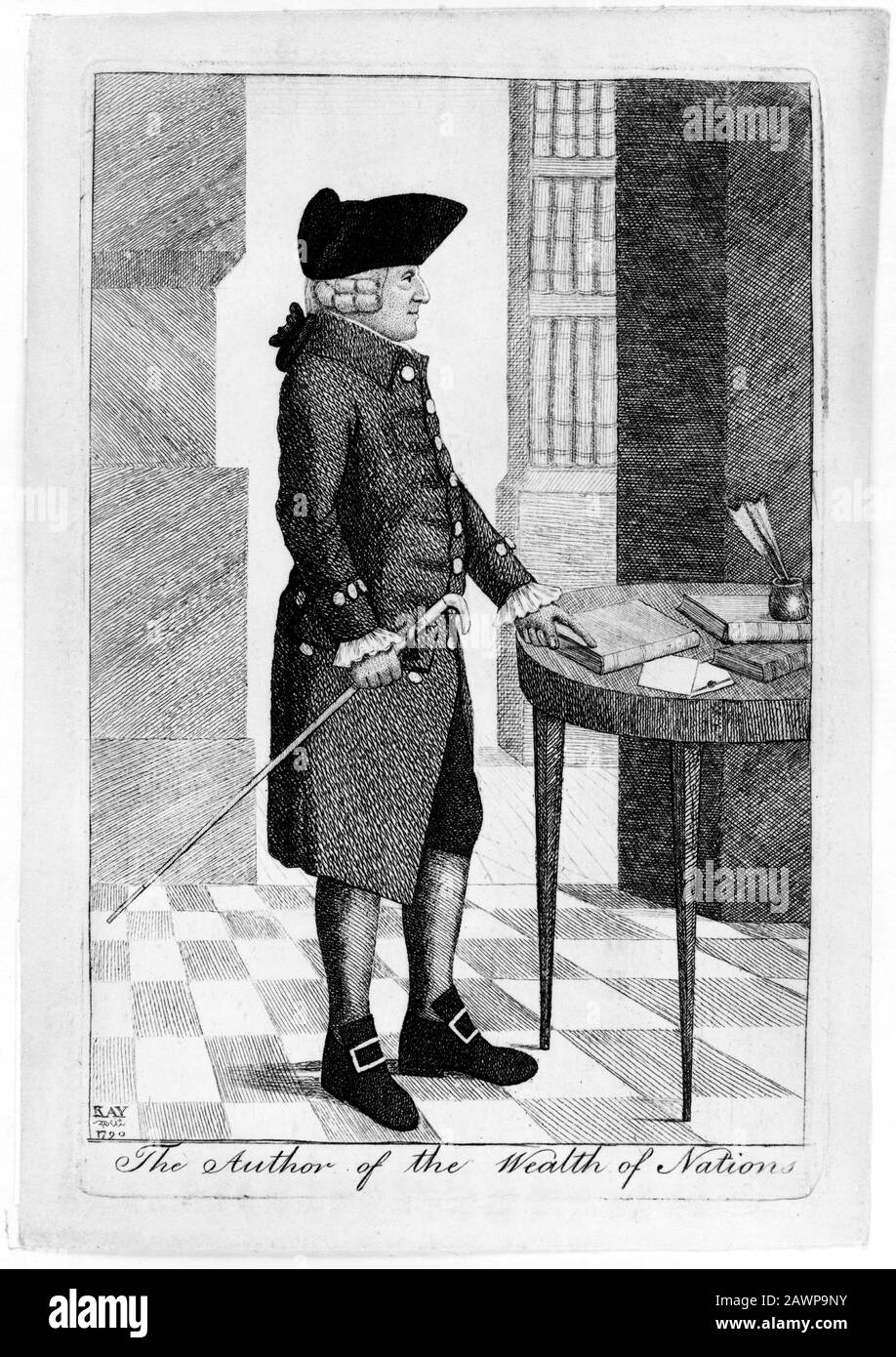 1790 , GRANDE-BRETAGNE : le philosophe moral écossais et pionnier de l'économie politique ADAM SMITH ( 1723 - 1790 ) , portrait d'illustration de JOHN KA Banque D'Images