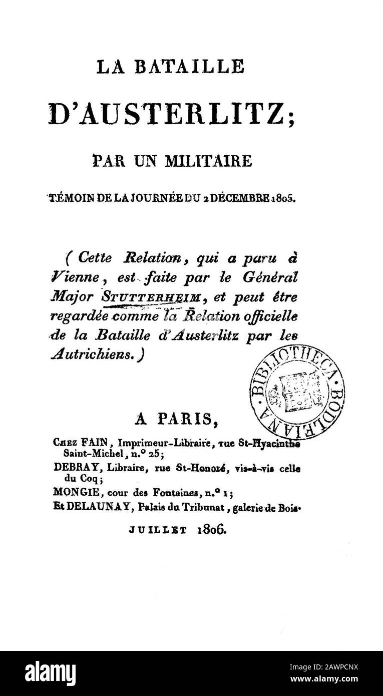 1806 , Paris , France : l'empereur NAPOLÉON I BONAPARTE ( 1769 - 1821 ) , livre de souvenirs du maire général austriuan STUTTERHEIM , de la bataille à Banque D'Images