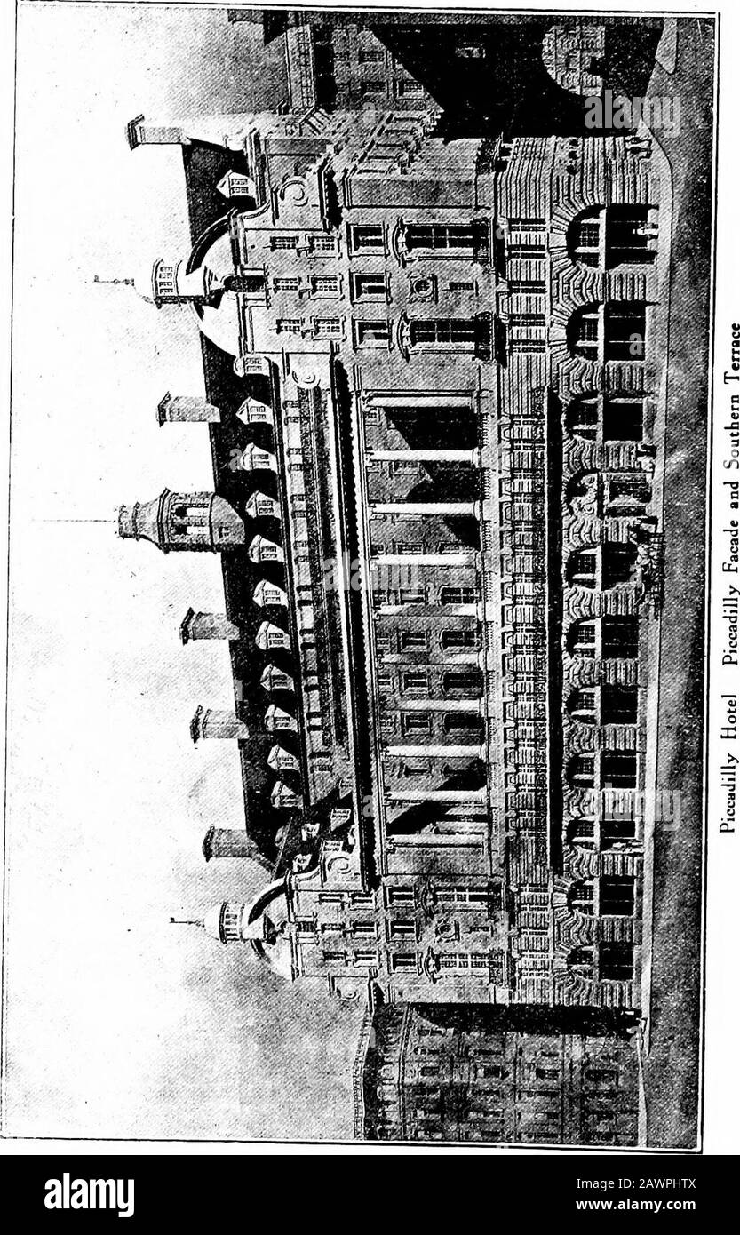 Le palais du XXe siècle; l'hôtel Piccadilly; avec quelques notes sur l'histoire, les monuments et les valeurs de Piccadilly & Regent Street . Piccadilly et les Palais de la Nouvelle et de l'ancienne. INTRODUCTION. J'ai terminé ou l'hôtel Piccadilly qui couvre entièrement l'île topographique BetweenRegent Street et Piccadilly au nord et au sud, et Air Street et Piccadilly Place (autrefois George court) à l'est et à l'ouest, marque une époque dans l'histoire de la construction moderne de Londres, la métropolisde britannique de l'avenir. Un consensus sur les compétences architecturales, rarelyées sur n'importe quel bâtiment, n'a pas seulement restor Banque D'Images