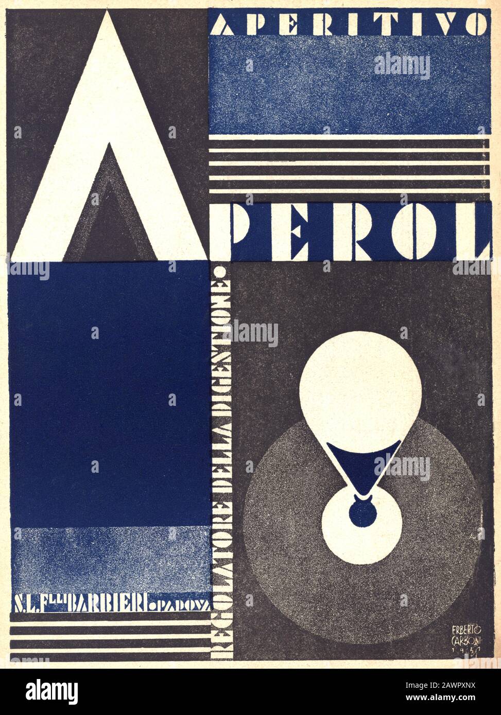 1930, ITALIE : la publicité italienne de pubblica pour l'APERITIVO APEROL , regolatore della digestione , Fratelli Barbieri , Padoue. Œuvres D'art DÉCO Banque D'Images