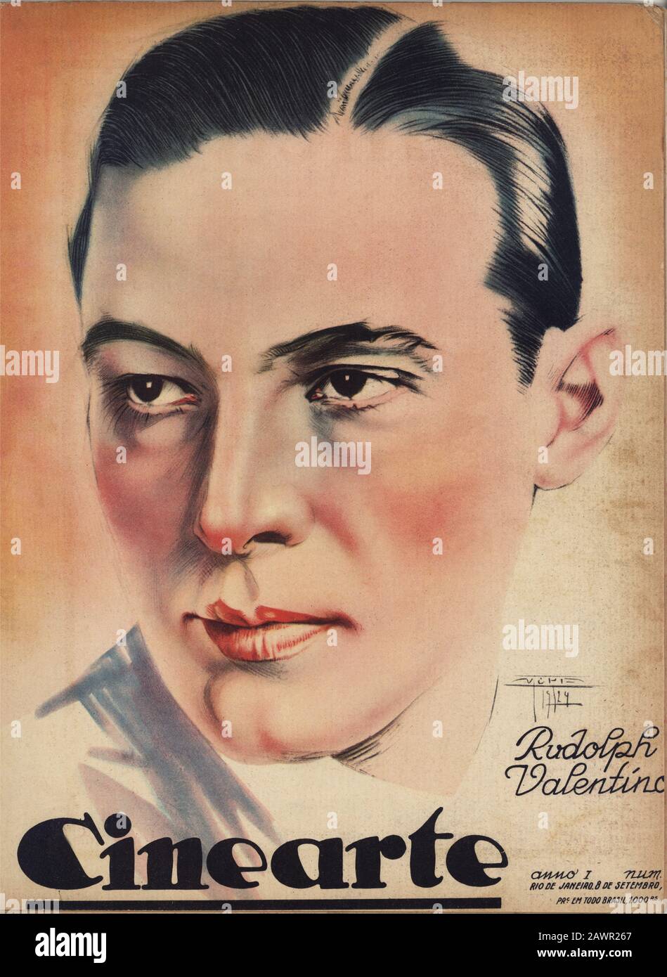 1926 , BRÉSIL : L'acteur italien de cinéma silencieux RUDOLPH VALENTINO ( 1895 - 1926 ) sur la couverture du film brésilien fan magazine CINE ARTE , 8 septembre 1 Banque D'Images