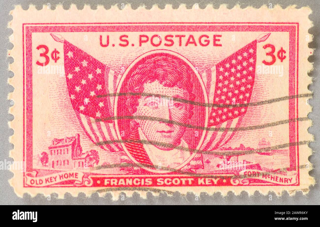 Un timbre-poste américain de 1948 honorant l'auteur de Star-Spanled Banner, Francis Scott Key (1779 – 1843) Banque D'Images