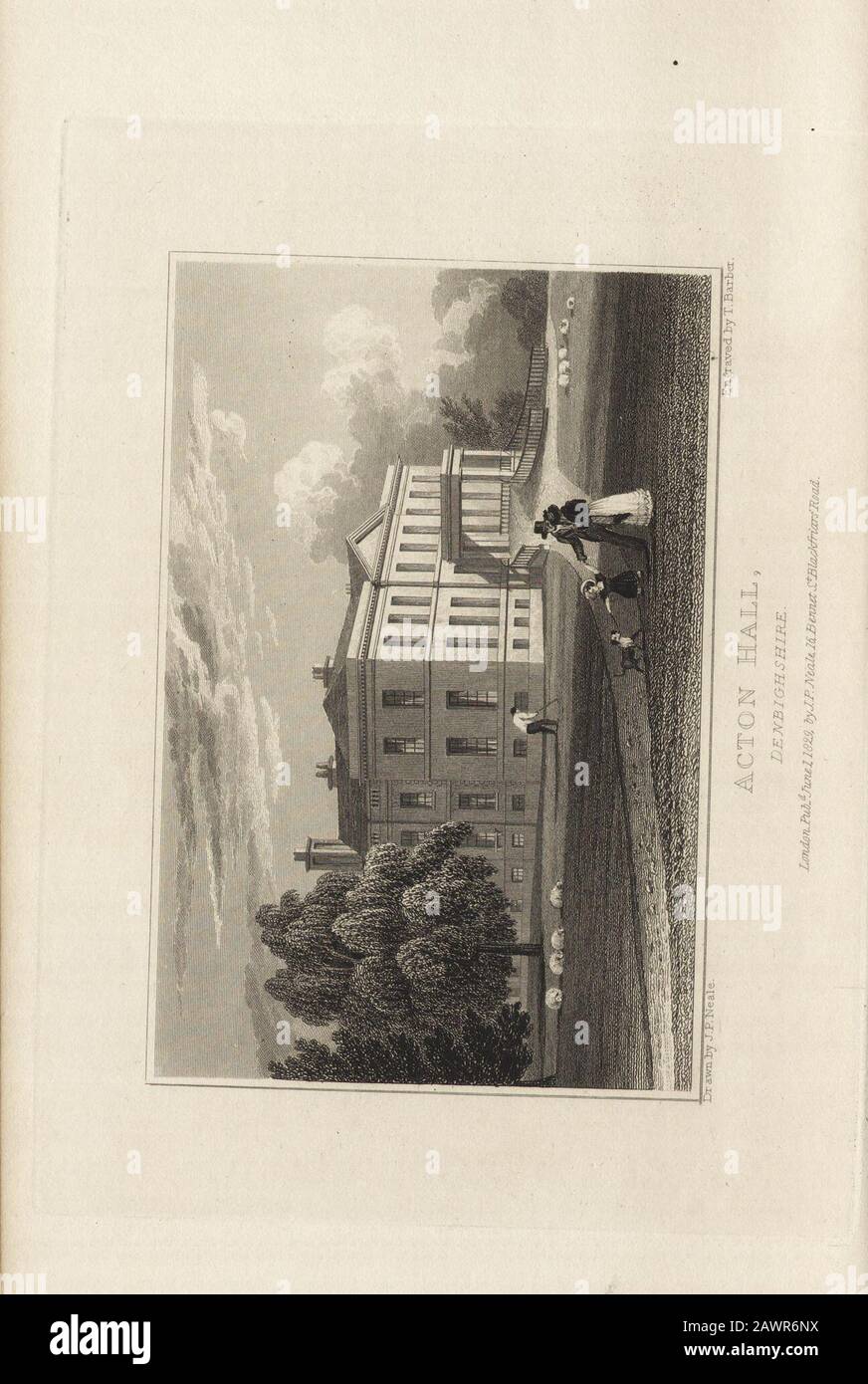Vues sur les sièges des nobles et messieurs, en Angleterre, au Pays de Galles, en Écosse et en Irlande . 9 lcton Hall, ©enigbshtre; LE SIÈGE DE SIR FOSTER CUNLIFFE, BART. Acton Hall est un manoir substantiel de pierre, situé sur une pelouse surélevée à une courte distance de la ville de Wrexham. OurView des principaux fronts représente l'ancienne et la structure moderne. Le Baronet actuel digne a dépensé de grandes sommes en addingto et en modernisant le siège de famille, et a également mis en place les sols plus avec goût, et embelli la demesne par un ajout de bois-terre. Le parc est entré par un très élégant Banque D'Images