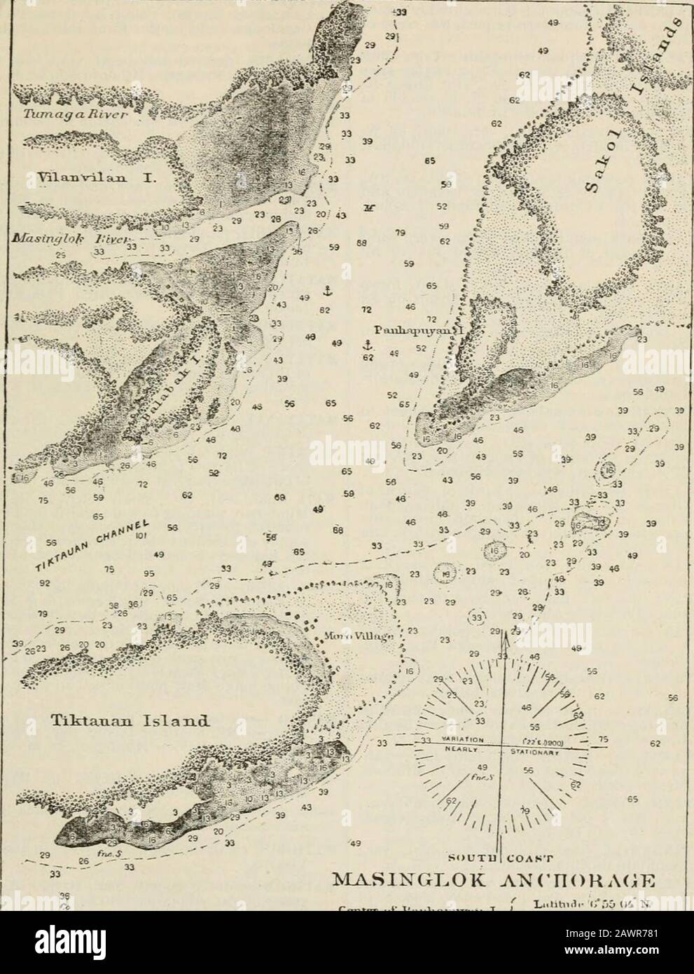 Un bulletin de prononciation et un dictionnaire géographique des îles Philippines, Etats-Unis d'Amérique avec des cartes, des cartes et des illustrations . SOUTUlCOAST Mi^SlenGT.OK ANCn()HA(;K GAZETTEER DES ÎLES PHILIPPINES. 655 Tumagaliivci *. MANSINGT.OK ANCnORACiE Ti&j- 77:.l Mfle 656 GAZETTEER DE L'ISLANDg PHILIPPIN. Matala (mah-tah-lah), Tag.; hameau en puéblode Ibaiin, Batangas, Luz6n. MATALilS (mah-tah-lah-iss), nat.; îlot de Cuyosgrp., mer de Mindoro, lat. 11° 11 11 N. MATALAN (mah-tah-lan), nat.; île de Cuyosgrp., Mer de Mindoro, lat. 10° 8 N., ion. 121°3 39 E. MATANCi (mah-tah-lang), ver. ; ri Banque D'Images