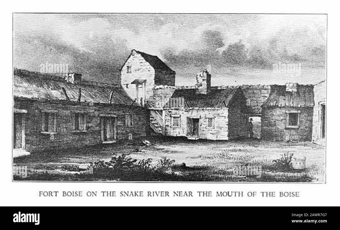 Fort Boise sur la rivière Snake près de l'embouchure de la rivière Boise-Idaho-1849. Banque D'Images