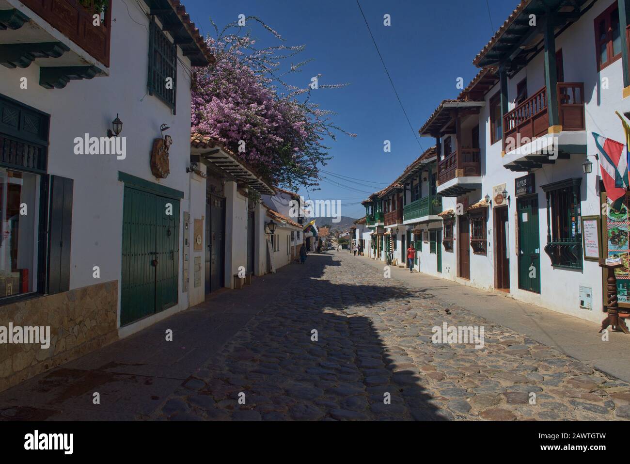 Rues pavées dans la charmante Villa coloniale de Leyva, Boyaca, Colombie Banque D'Images