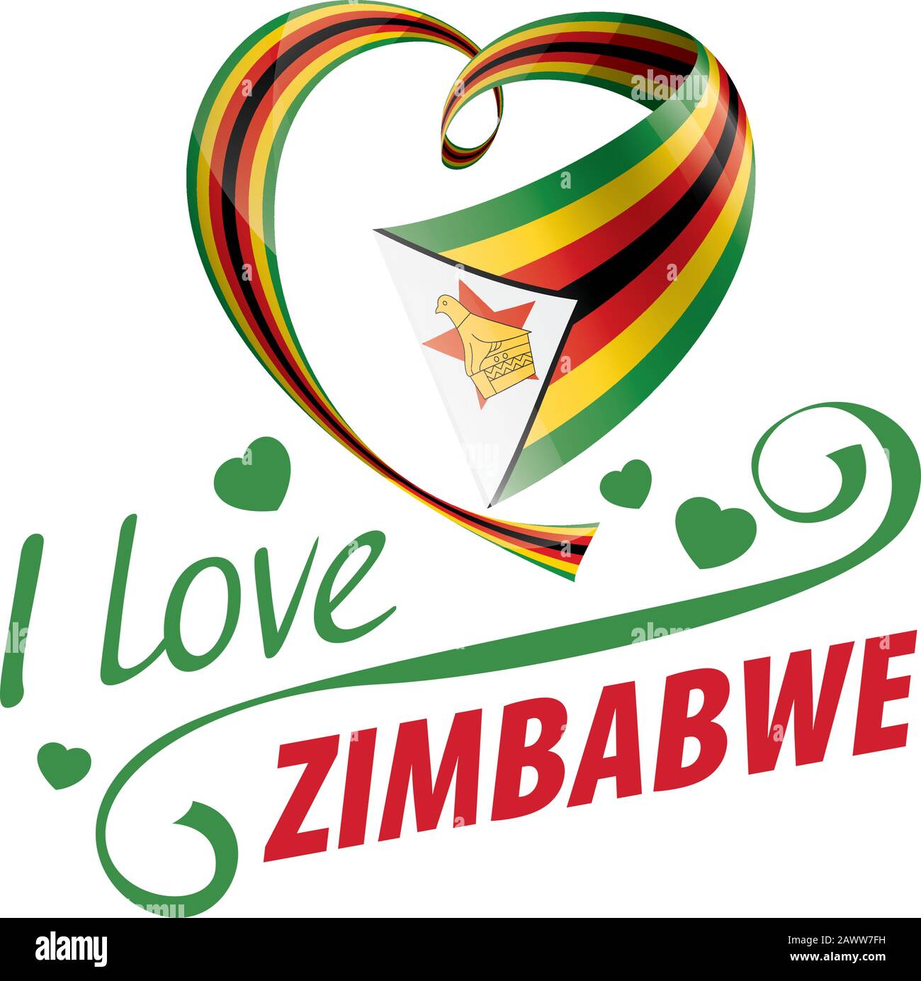 Drapeau national du Zimbabwe en forme de coeur et l'inscription J'aime le Zimbabwe. Illustration vectorielle Illustration de Vecteur