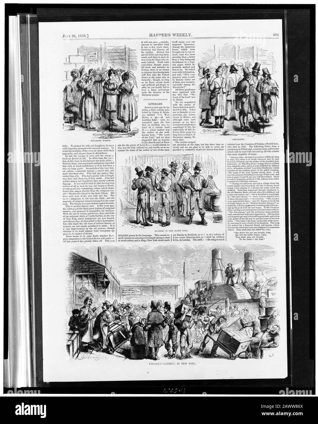 Quatre scènes d'émigrants européens en Amérique) - W.J. Hennesey del Banque D'Images