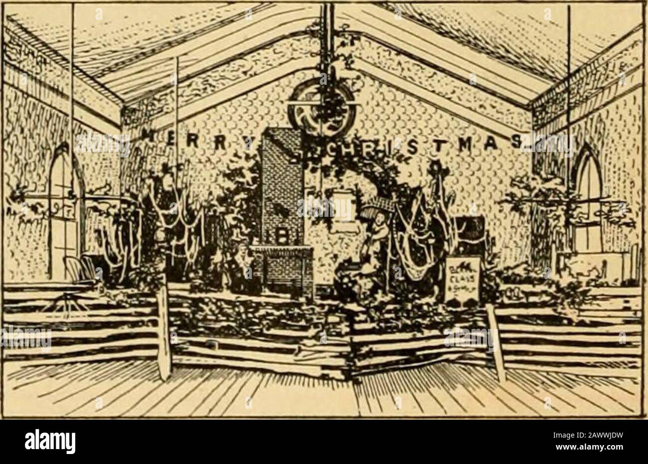 Catalogue des fournitures scolaires du dimanche pour Noël 1897. . Open Front House, Snow Windows Chaque Côté De Chimney, Par Mme Crudup, Ozark, Ark.. Exposition dans la quatrième rue M. E, église, Tex-arkana. Arche., Organisé par E. N. Maxwell. Catalogue de nos Dernières inventions pour les festivals de Noël de l'école du dimanche. 7 Banque D'Images