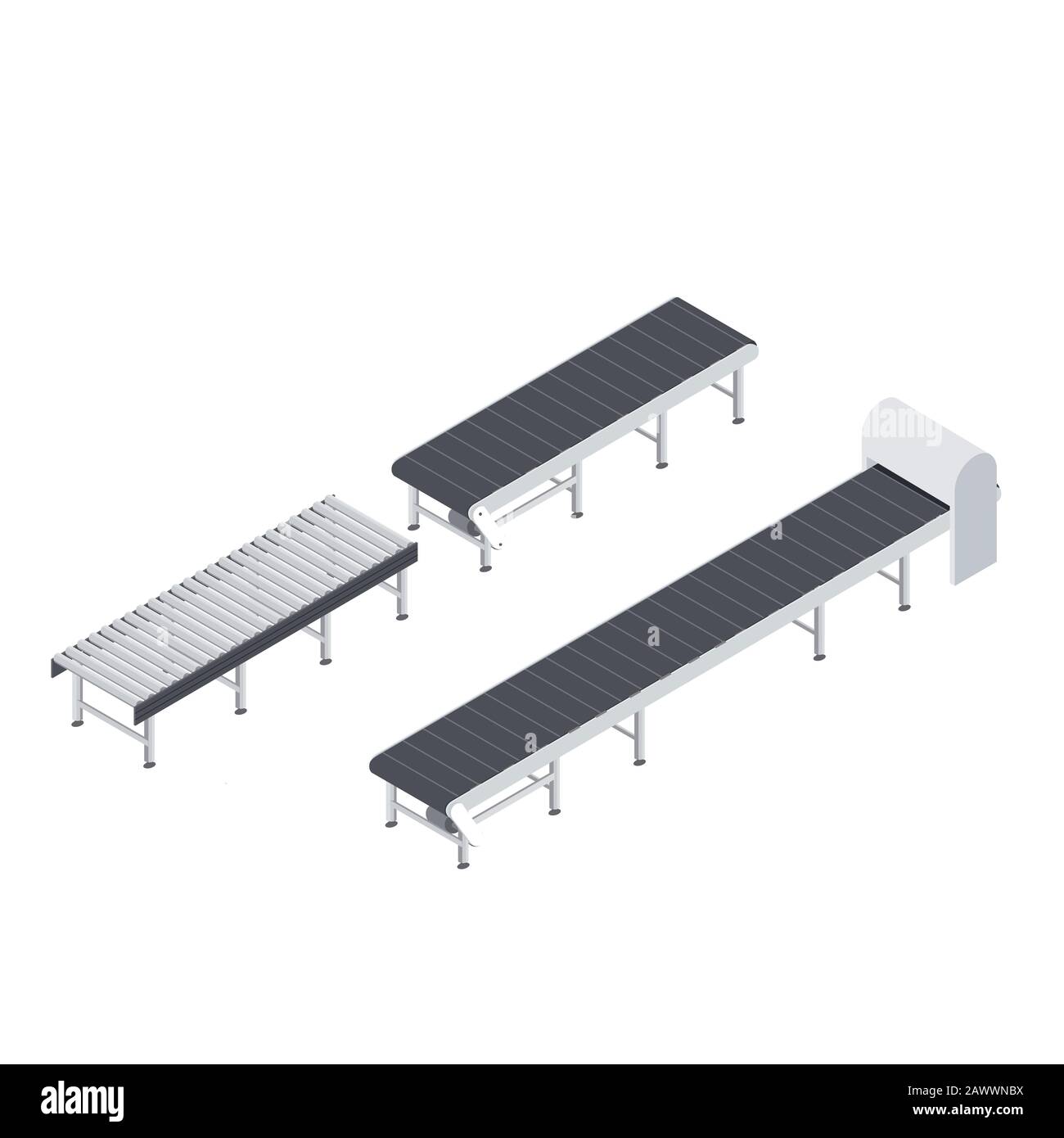 Conception de tapis transporteurs et de rouleaux d'équipement pour l'industrie. Illustration vectorielle isométrique Illustration de Vecteur