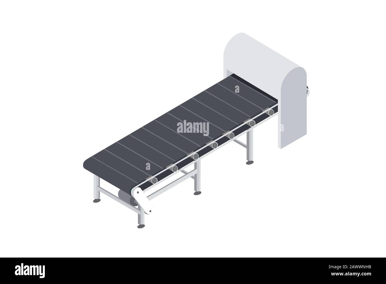 Automatisation en usine avec tapis transporteur et trancheuse à aliments.Chaîne de production automatisée dans l'usine.Machines pour l'ingénierie alimentaire Illustration de Vecteur