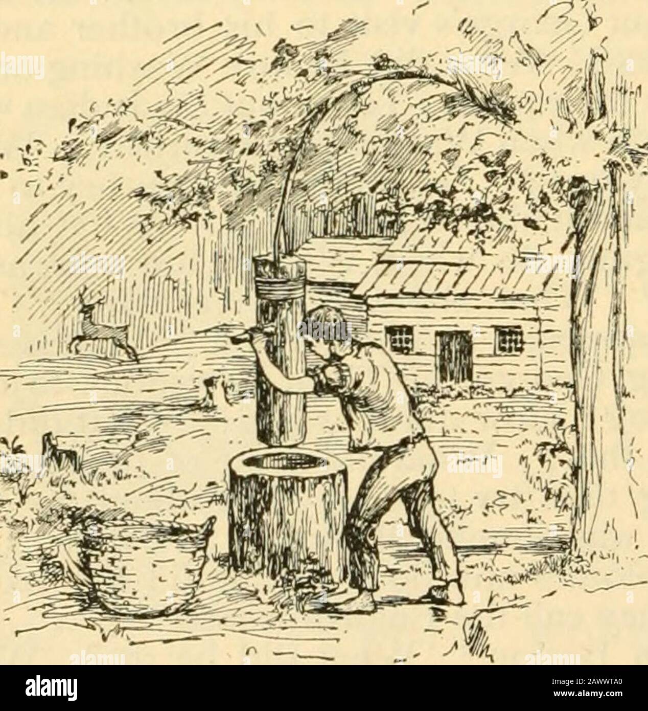 L'histoire américaine du débutant. Donat New York ? Que dit le général Washington après la guerre ? Tel] comment hewas a fait président. Que s'est-il passé quand il est mort ? Que dit Lafayette ? DANIEL BOONE (1734-1820). 146. Daniel Boone; ce que les chasseurs de l'Ouest ont fait; Boones vie en Caroline du Nord. — Avant que Washington se batte contre les batailles de la Révolution dans l'est, DanielBoone et d'autres chasseurs célèbres combattaient des ours et des Indiens dans ce qui était alors appelé l'ouest. Par cette guerre des bois, ces hommes courageux et durs nous ont aidés à prendre possession de cette partie du pays. Daniel Boone Banque D'Images