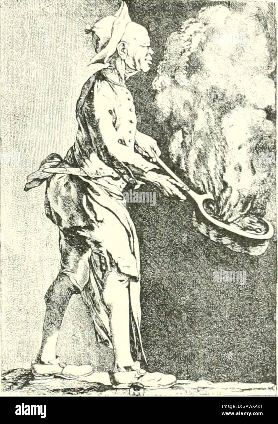 L'estappe satirique et la caricature en France au 18 e siècle; Prefde Maurice Tourneux . re remarquable dembonpoint, là un hommeassis sur une pierre qui raccommode son bas, un homme enbonnet de coton, la main dans la poche, un homme qui prend uneprise, un olicier priqui cent sa tabatière, un oricier niarcliuitposement, physionenonenonentees. MAIS la plus importante de toutes est la caricature ducuisinier de lacadémiéroyale de peinture àRome, en lli^. 11 estreprésenté locataire unecasserole. This physionomie de-vait être tre populaire àla villa Médicis, où le Banque D'Images