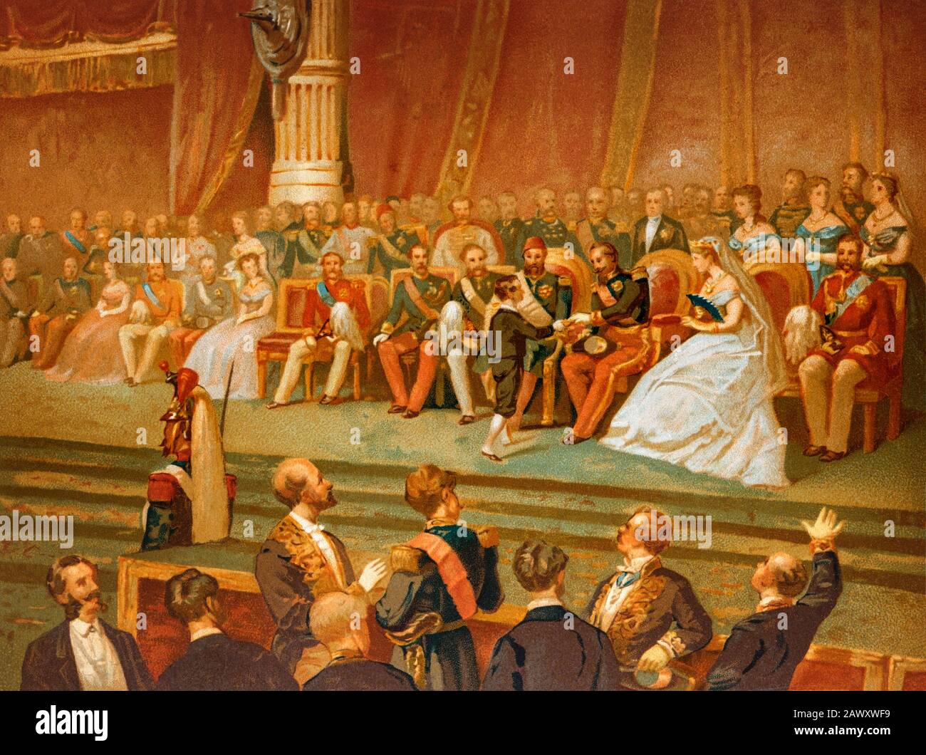 Napoléon III décerné à l'exposition universelle de 1867. Lithographie De Couleur, Historia Camtemporanea Cesar Cantu 1882 Banque D'Images
